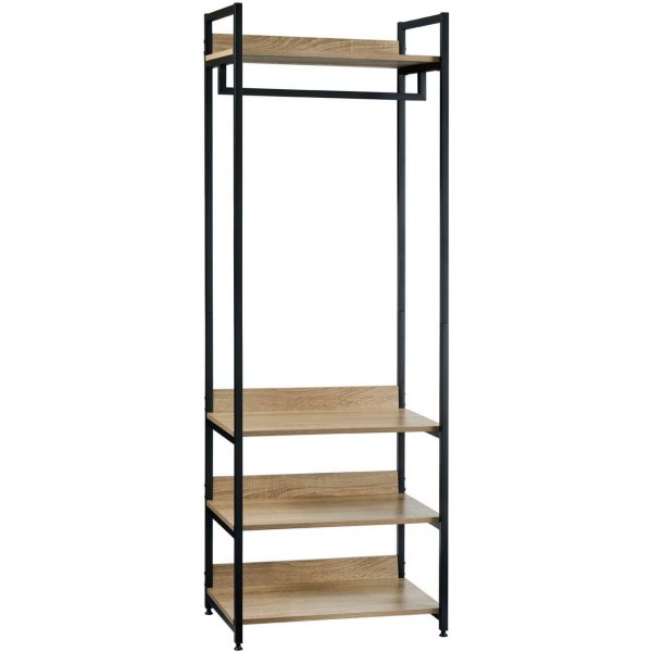 Clothes rack with three shelves made of tubular steel chipboard